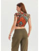 Deep V Neck Waist Gipel Brown Crop Blouse 4632